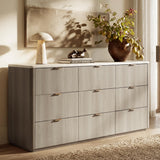 ModernMate 9 Drawer Dresser for Bedroom, 63" Wide Dresser with Faux Travertine Texture Top & Smooth Glide Drawers, Large Clothes Dressers for Bedroom Storage, Modern Tall Chest of Drawers, Grey