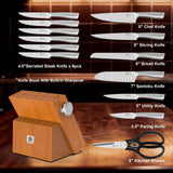imarku 14-Piece Knife Set with Block, High Carbon Stainless Steel Kitchen Knives with Built-in Sharpener, Dishwasher Safe, Ergonomic Non-Slip Handle, Brown