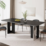 Rectangle Dining Table for 6-8 People, 71" Black Wood Kitchen & Dinner Table with Solid Wood Legs