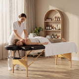Brelley Massage Table Portable Wooden Lash Bed 24" Wide Adjustable Height 2-Fold Spa Table Foldable Tattoo Bed (Black)