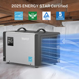 Yaufey 70 Pints Energy Star Commercial Dehumidifier with Pump for 5000 Sq. Ft. Crawl Space, Basement, Industrial, 10-98% RH Humidity Control, 24/7 Continuous Drainage, TUV Certified, 5-Year Coverage
