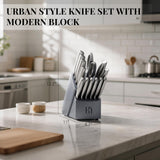 Knife Set, 14 Pcs Premium Japanese High Carbon Stainless Steel Kitchen Knife Set, Razor Sharp Knife Block Set with Built-in Sharpener