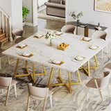 Tribesigns Square Dining Table, 31.5" Modern Dinner Table with Metal Base, Kitchen Table for Dining Room, Small Space, Apartment, White & Gold (6pcs)