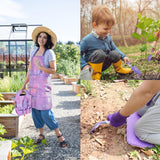 Purple Garden Tool Sets 10-Piece, Heavy Duty Gardening Hand Tools with Non-Slip Ergonomic Handle, Flower Print Garden Tool Bag