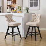 MOOLSUN A Set of 6 Blue Velvet bar stools - Classic Fixed Height Design, rotatable Button Group Seats, Perfect for Standard Kitchen Islands and Home Bars,Beige(Wood Leg)