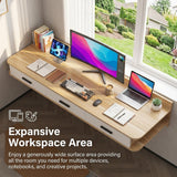 Quvex Modern Wood Floating Makeup Vanity Desk with 2 Drawers, Reversible Wall Mounted Dressing Table for Left or Right Corner, Space Saving Vanity Shelf for Apartments, Bedrooms, 47.2"/120cm