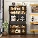 HOSTACK 71" Pantry Cabinet with Charging Station, Tall Kitchen Pantry Storage Cabinet with Microwave Stand, Farmhouse Kitchen Hutch with Storage Drawers for Living Room, Dining Room, Black