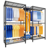 Ulif E12 Pro Clothes Rack，Heavy Duty Freestanding Garment Rack with Shelves，Metal Clothing Closet Storage System for Hanging Clothes，71" W x 16" D x 76.5" H, Hold 960 lbs，Black