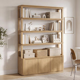 71" Tall Bookshelf with Storage, 4 Tier Bookcase with Cabinets, Oak