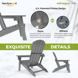 nevilywood Folding Adirondack Chairs Set of 4, HDPE Cup Holders, Grey