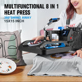 Topdeep Pro Heat Press 15x15 Inch, 8 in 1 Heat Press Machine with 30 OZ Tumbler Press