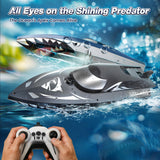 Shark RC Boat for Kids & Adults,2.4GHz High Speed Remote Control Racing Boat W/ Dual Battery 50 Min Runtime,Waterproof,Fast Remote Control Toy Gift Kids 8-12, Ideal for Pools & Lakes,Realistic Grey