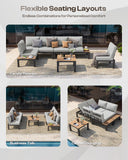 Oasbira Aluminum Modular Outdoor Patio Furniture Set, 6 Seats Sectional Sofa Set with Adjustable Backrest & Thick Cushions, All-Weather L-Shaped Corner Set with Table for Garden & Yard, Gray