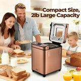 Rosewill 25-in-1 Automatic Bread Maker Machine with 3 Loaf Size up to 2 Lb, 700W High Power Dual Heater Bread Maker with BPA-free Nonstick Coating Pan, Max 15 Hours Delay Timer, Low Noise - Cinnamon