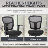 Drafting Chair Tall Office Chair with Arms Executive Ergonomic Standing Desk Chair with Anti Scratch Wheels
