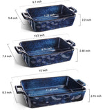 VICRAYS Ceramic Bakeware Set, Porcelain Rectangular Lasagna Pans Casserole Dish Set for Baking, Cooking, Kitchen, Cake Dinner, Banquet and Daily Use, 3 PCS, 15 x 8.5 Inches(Blue)