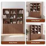 71" Tall Bookshelf, Large Bookcase with Storage Cabinets, Walnut