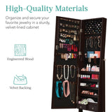 Best Choice Products Freestanding Jewelry Armoire Cabinet, Full Length Standing Mirror, Lockable Makeup Storage Organizer, w/Velvet Lining, 3 Angles, Lock, Accessory Pouch, 5 Shelves - Espresso