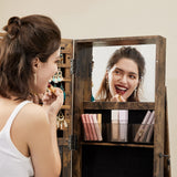 SONGMICS 360° Swivel Jewelry Cabinet, Lockable Jewelry Organizer with Full-Length Mirror, Rear Storage Shelves, Interior Mirror, Jewelry Armoire, Gift Idea, Rustic Brown UJJC006X01