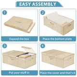 Hoyula Deep Under Bed Storage Container, 10" Tall Height Underbed Box Bin with Lids 31" Long Large Basket for Under Bed, Bedroom, Dorms, Clothes, Bed sheets, Blankets, 2 Pack, Beige