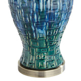 Possini Euro Design Temple Jar 27" Tall Modern Asian Table Lamps Set of 2 Blue-Green Teal Ceramic Living Room Bedroom Bedside Nightstand House Office Home Reading White Shade (Colors May Vary)