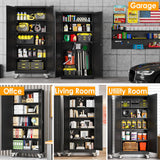 PAOFIN 71''H Tall Metal Garage Storage Cabinet with Wheels,Steel File Cabinets with 2 Doors and 4 Adjustable Shelves for Home Office, Warehouse, Required Assembly,Black