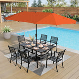 PHI VILLA Patio Dining Set for 6, Stackable Chairs& Rectangular Table