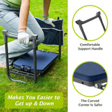 Gardening Stool Kneeler Folding Gardening Bench with Thicker Detachable Kneeling Pad and Tool Store Pouches (Blue)