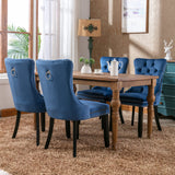 MOOLSUN Velvet Dining Chairs Set of 4, High Back Side Chairs, Modern Padded High-End Tufted Upholstered Chairs with Button-Tufted Back & Rear Pull Tabs, Solid Wood Legs E-Blue(Solid Wood Legs)