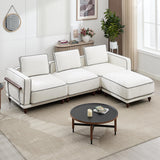 112" Sectional L Shaped Couch with Movable Ottoman, 4-Seater Modular Cloud Sofa for Living Room, Comfy Chenille Deep Seat Couches with Thicked Cushion and Metal Armrests, White