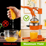 Jusfoouo Cast Iron Citrus Juicer - 13.8LB Heavy Duty Manual Orange Press, 304 Stainless Steel Cup & Strainer, Professional Lemon Grapefruit Pomegranate Squeezer for Home Bar Kitchen, Orange
