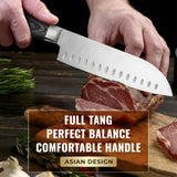 Santoku Knife – Ultra Sharp 7 Inch Meat and Vegetable Japanese Knife for Chopping, High Carbon Stainless Steel Blade, Full Tang Pakkawood Handle – Shinobi Series