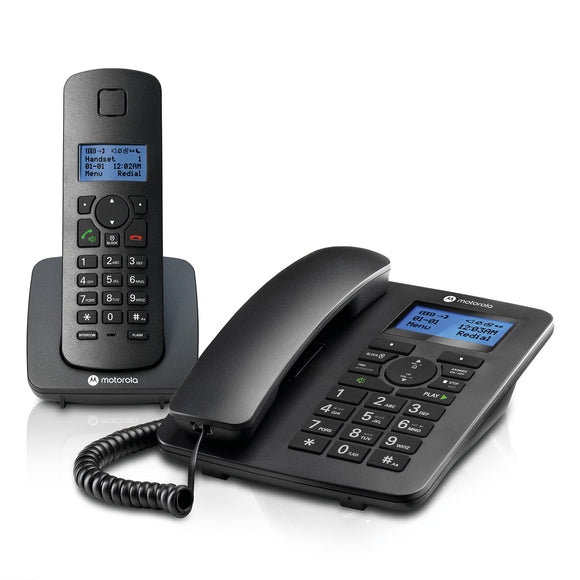 Corded Phone System + 1 Digital Cordless Handset w/Answering Machine, Call Block - Black (C4201) Motorola Voice