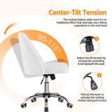Mid Back PU Leather Armless Desk Office Chair, Modern Vanity Chair with Rolling Wheels