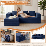 79" Modular Sectional Sofa, Boneless Convertible Sleeper Sofa Bed, Modern Tri-Folding Cloud Couch with L-Shape Chaise, Corduroy Futon for Living Room Small Spaces Apartment, No Assembly,Blue