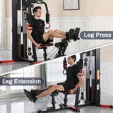 Fitvids Multifunctional Home Gym Equipment with 122.5 lbs Weight Stack, Full Body Workout Weight Machine Strength Training Exercise Equipment with Pulley System & Leg Press, All-in-One Workout Station