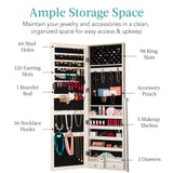 Best Choice Products Freestanding Jewelry Armoire Cabinet, Full Length Standing Mirror, Lockable Makeup Storage Organizer, w/Velvet Lining, 3 Angles, Lock, Accessory Pouch, 5 Shelves - Coastal White