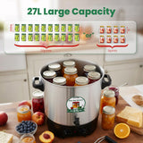 Huanyu Electric Water Bath Canner Automatic 28.5QT Large Canning Pot 2000w Adjustable Temp&Timer with Drain Tap Includes Jar Lifter, Funnel for Preserving Canned Food, Jam, Sauce, Soup Homeuse