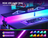 ODK 48 Inch Gaming Desk with USB Charging Ports and LED Lights, Reversible L Shaped Computer Desk with Storage Shelves