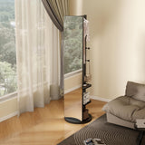 KEIKI Full Length Mirror with Cloak Rack, 66"x18" Rotatable Full Body Mirror Solid Wood Floor Mirror for Bedroom, Living Room & Dressing Room (Black)