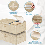Hoyula Deep Under Bed Storage Container, 10" Tall Height Underbed Box Bin with Lids 31" Long Large Basket for Under Bed, Bedroom, Dorms, Clothes, Bed sheets, Blankets, 2 Pack, Beige