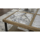 Signature Design by Ashley Montia Contemporary Sintered Stone Tabletop Cocktail Table with 4 Legs, Light Brown & Gray