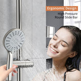 YUESIMATE 304 Stainless Steel Shower Slide Bar 28-Inch with Adjustable Handheld Shower Head and 59-Inch Hose, High Pressure 5 Setting Hand Shower with Wall Mount，Shower Slide Bar Combo, Brushed Nickel
