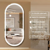 FENNIO 70" x 32" Large Luxury Wall Mounted Mirror with LED Lights - Oval Full Length LED Lighted Full Body Dressing Mirror for Bedroom, Salon, Brushed Aluminum Frame, Tempered Glass