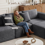 Boneless Couches for Living Room - 110" U Shaped Modular Sectional Sofa with Ottoman Oversized Deep Seat Corduroy No Assembly Memory Foam Cloud Big Comfy Convertible Floor Couch (Grey)