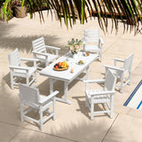 Homenjoy 7 Piece Patio Dining Set, 66" Rectangle HDPS Weather Resistant Outdoor Table & 6 Patio Chairs Set with 1.96" Umbrella Hole, Heavy Duty Chairs for Backyard Balcony Deck, White