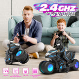 Tecnock RC Motorcycle, Remote Control Motorcycle with LED Lights, RC Car Dirt Bike Toy, 360° Spins and Flips, Rechargeable Batteries, Gift for Boys Ages 5-7, 8-12