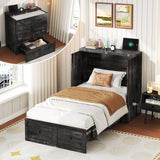 LUXOAK Twin Murphy Cabinet Bed with with Storage & Charging Station