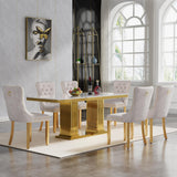 Maotifeys White Marble Dining Table for 6 Modern Luxury Faux Marble Kitchen Table for 4-6,68" Large Dining Room Tables with Columnar-Shape Gold Stainless Steel Base