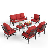 MIXPATIO 7-Piece Patio Conversation Set, Rocking Chairs, 2 Ottomans, Red